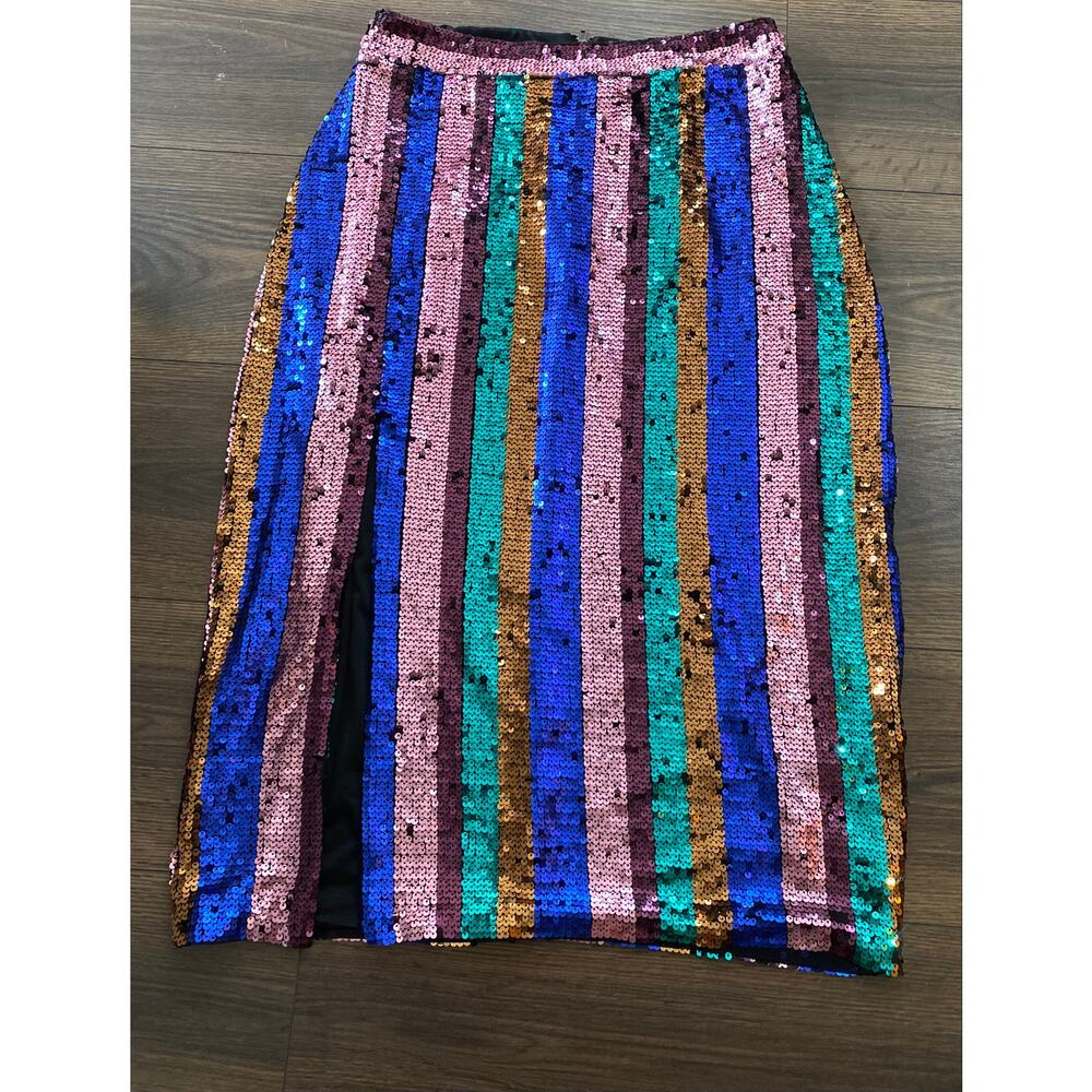 EUC Valencia & Vine Multicolor Sequin Striped Pencil Skirt M - Picture 9 of 10